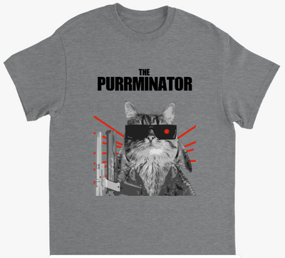 Supercat T shirt med tryck Purrminator grå XL