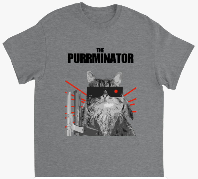 Supercat T shirt med tryck Purrminator grå XL