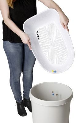 Kattlåda 3-bottnad med sil beige/marinblå