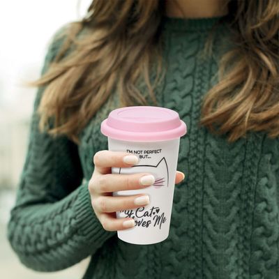 Take-away mugg med lock, MEOW