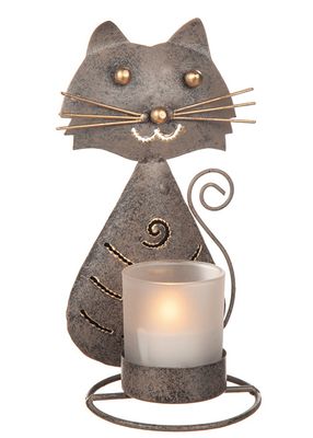 Ljuslykta katt i hamrad plåt