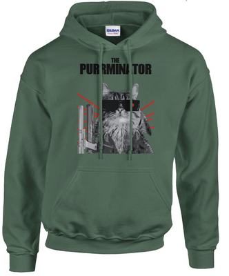 Supercat Hoodie med tryck Purrminator grön L