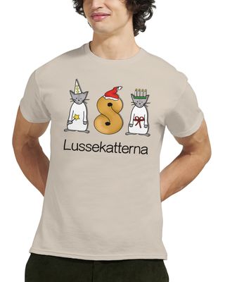 Supercat T shirt med tryck Lussekatterna Beige