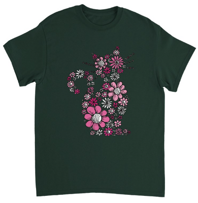 Supercat T shirt med tryck Blommiga katten mörkgrön