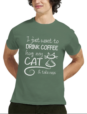 Supercat T shirt med tryck Coffee & Cat Grön XL