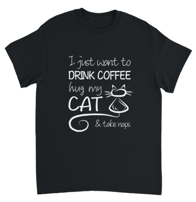 Supercat T shirt med tryck Coffee & Cat Svart S