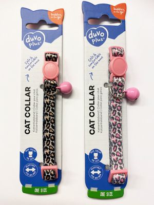 Katthalsband leopard brunt med rosa spänne