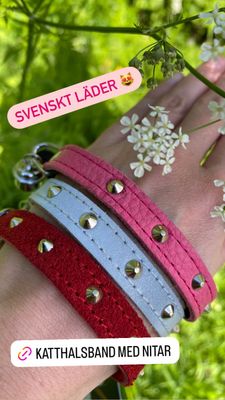 Katthalsband reflex silver med nitar