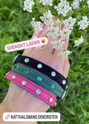 Katthalsband med dekorsten rosa