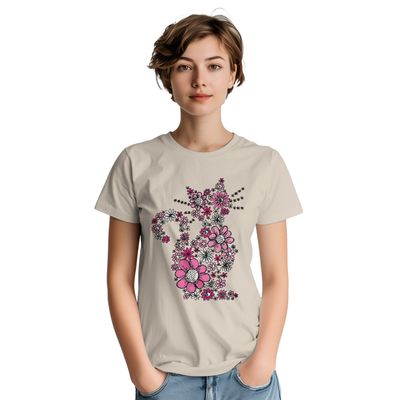 Supercat T shirt med tryck Blommiga katten beige