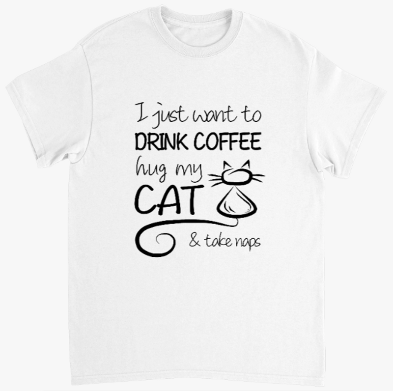Supercat T shirt med tryck Coffee & Cat Vit M