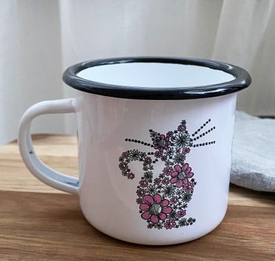 Emaljmugg Blommiga Katten