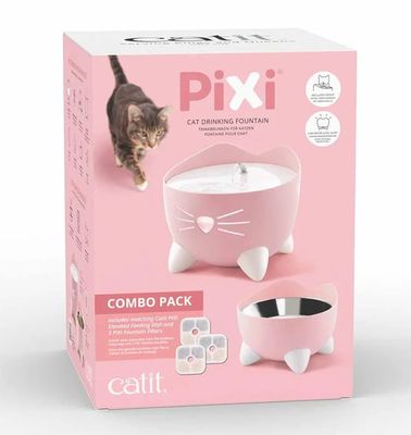 Catit Pixi Combo ROSA - vattenfontän och matskål