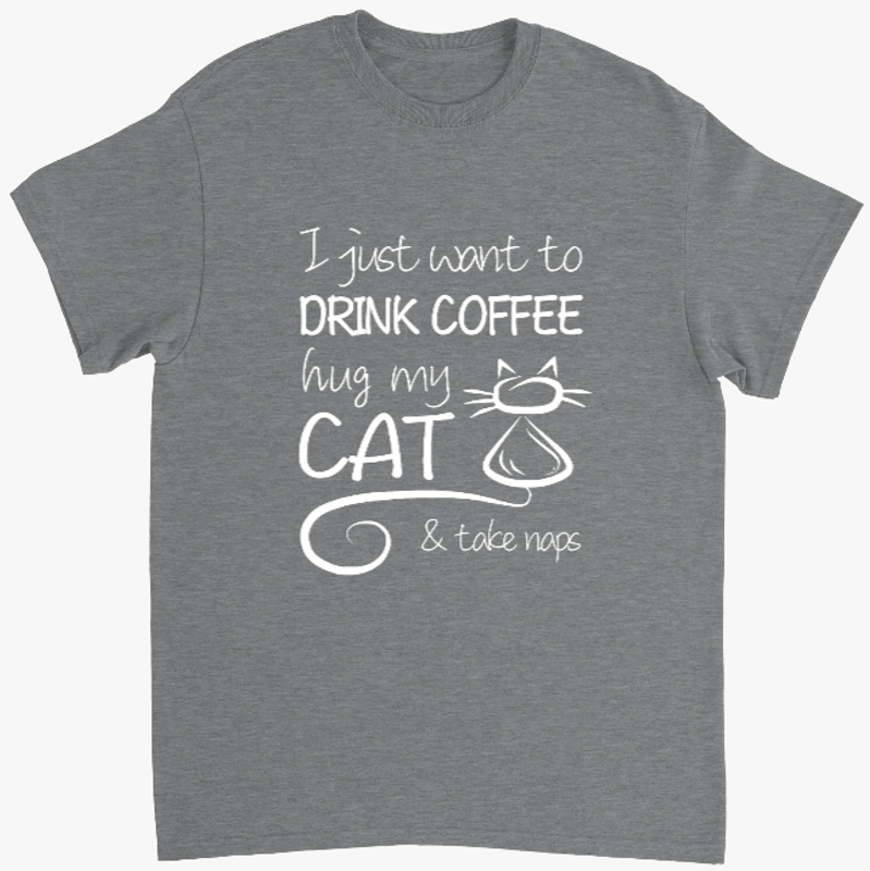 Supercat T shirt med tryck Coffee & Cat Ljusgrå XL
