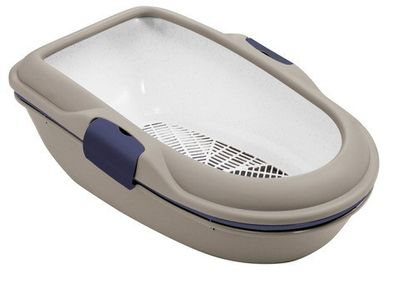 Kattlåda 3-bottnad med sil beige/marinblå