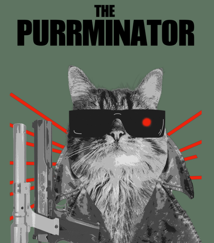 Supercat Hoodie med tryck Purrminator grön L