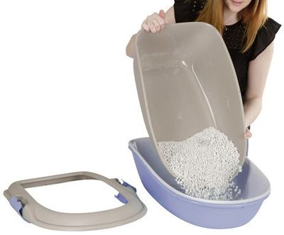 Kattlåda 3-bottnad med sil beige/marinblå