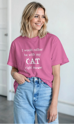 Supercat T shirt med tryck Right Meow Rosa S