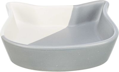 Kattmatskål keramik kattsiluett grå/vit