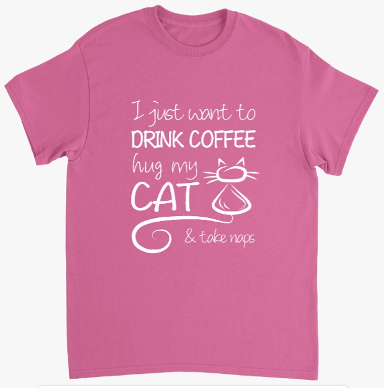 Supercat T shirt med tryck Coffee & Cat Rosa L