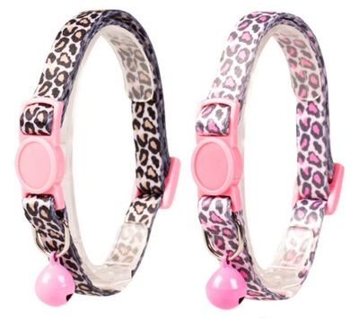 Katthalsband leopard brunt med rosa spänne