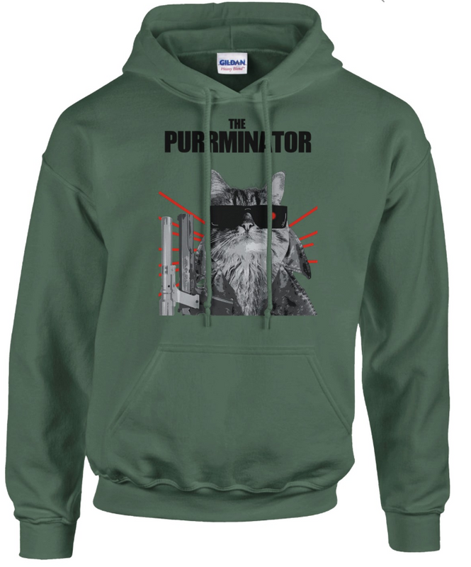 Supercat Hoodie med tryck Purrminator grön XL