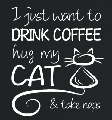 Supercat T shirt med tryck Coffee & Cat Svart S