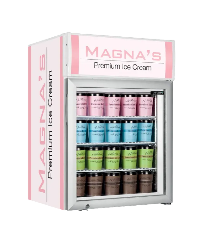 Bordsfrys (exponeringsfrys) för glass