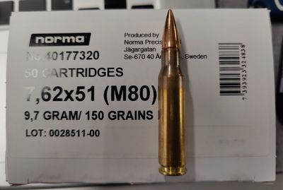 Norma Ptr. 7,62x51 FMJ 150gr Taiga/DLE M80