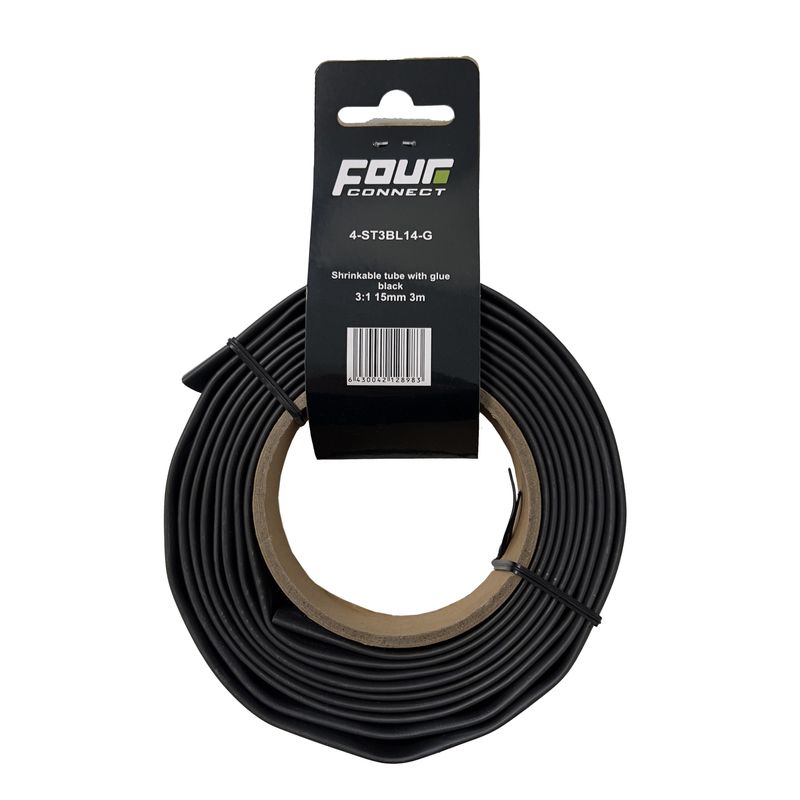 FOUR Connect 4-ST3BL14-G shrink tube, 3:1 Black with glue 15mm 3m