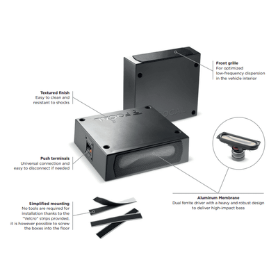 Focal ISUBTWIN 2 x Under Seat Car Subwoofer Speakers | 200W Maximum Power | Ultra-compact & Easy Installation
