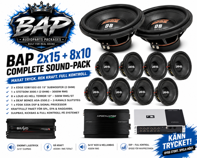 Produktbeskrivning – BAP 2x15 + 8x10 Complete Sound-Pack
