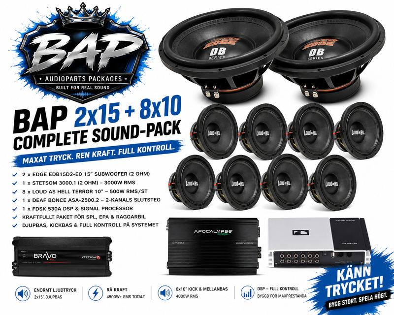 Produktbeskrivning – BAP 2x15 + 8x10 Complete Sound-Pack