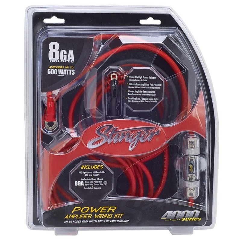 Stinger 600 Watt, 8GA Power Amp Wiring Kit with 60 Amp AGU Fuse holder (4000 Series)