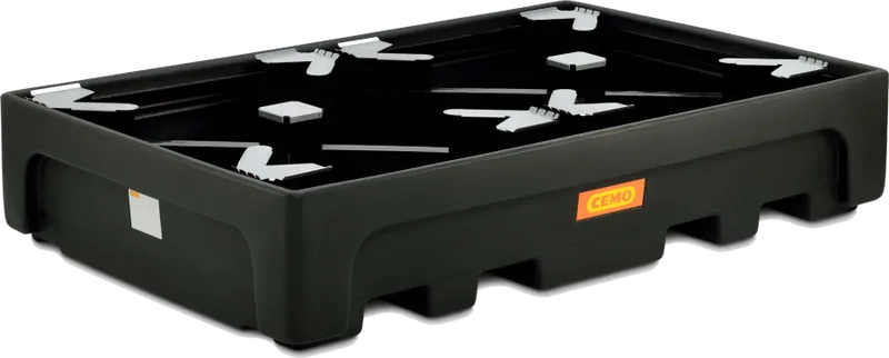 CEMO IBC-Spillbehållare 1100/2-PE med Tvärstång – Uppsamlingstråg för 2 IBC-Behållare, 1100 L, 3000 kg, 223 × 146 × 44 cm
