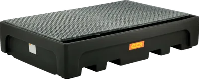 CEMO IBC-Spillbehållare 1100/2-PE med Galvaniserat Stålgaller – Uppsamlingstråg för 2 IBC-Behållare, 1100 L, 3000 kg, 223 × 146 × 46 cm