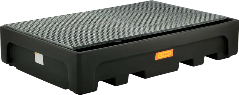 CEMO IBC-Spillbehållare 1100/2-PE med Galvaniserat Stålgaller – Uppsamlingstråg för 2 IBC-Behållare, 1100 L, 3000 kg, 223 × 146 × 46 cm