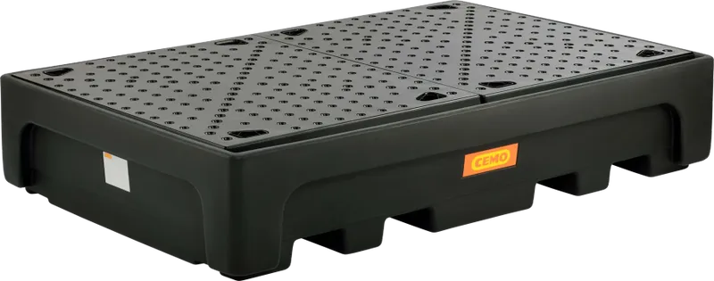 CEMO IBC-Spillbehållare 1100/2-PE – Uppsamlingstråg för 2 IBC-Behållare med Perforerad PE-Platta och Typgodkännande, 3000 kg, 223×146×47 cm