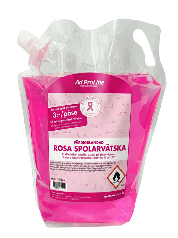 Rosa Spolarvätska -18°C – Färdigblandad, 3 kr till Bröstcancerforskningen, 4x3L Påse