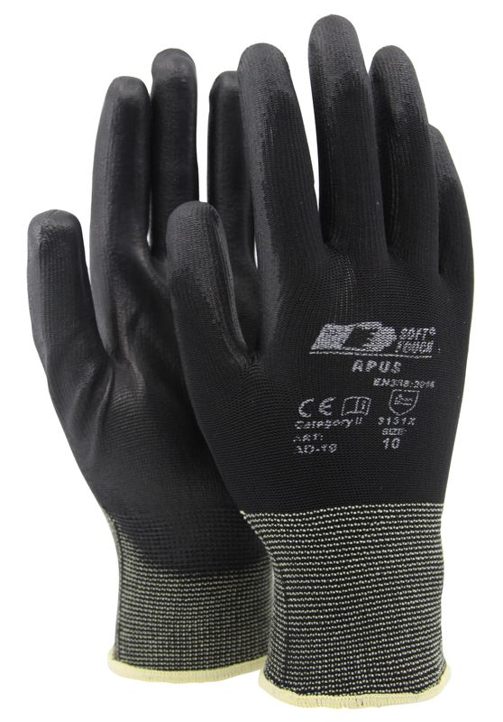 Apus AD-19 – Sömlös Montagehandske med PU-beläggning för Precisionsarbete, 12par/frp