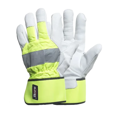 Yellow Work 5724 – Slitstark Hi-Vis Arbetshandske i Getskinn med Reflex och Bomullsfoder, Stl 9–11