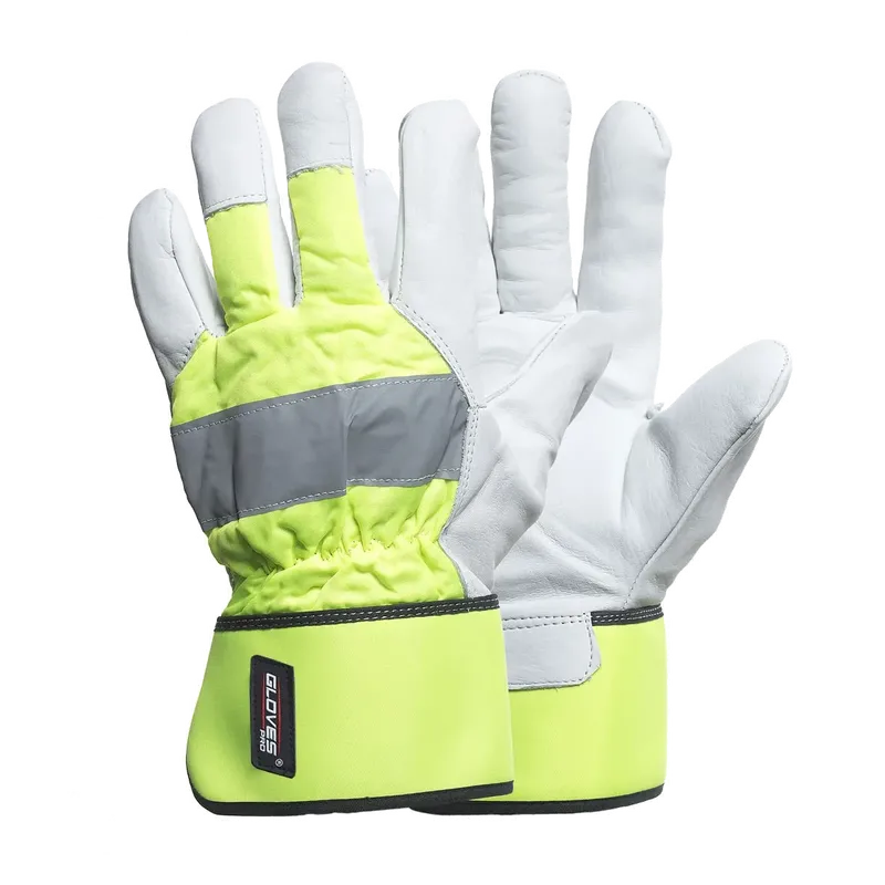 Yellow Work 5724 – Slitstark Hi-Vis Arbetshandske i Getskinn med Reflex och Bomullsfoder, Stl 9–11