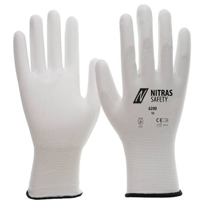 Arbetshandske Nitras 6200 – vit nylon med PU-beläggning