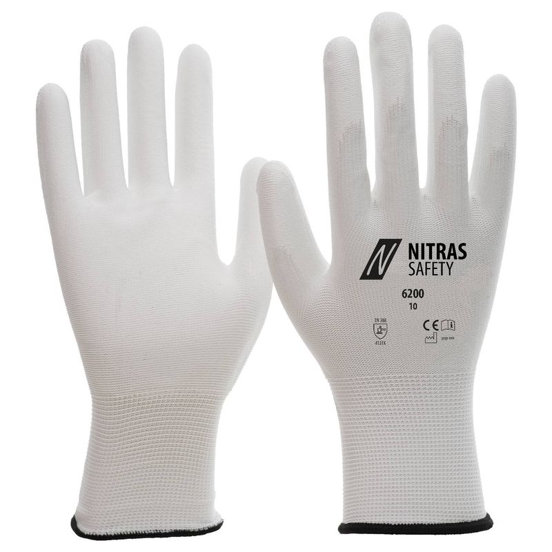 Arbetshandske Nitras 6200 – vit nylon med PU-beläggning