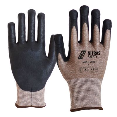 Nitras 6655 Steel Cut D – Skär- och Stickskyddshandske mot Nålar och Glas, Trelagers, Brun/Svart, Stl 9–11