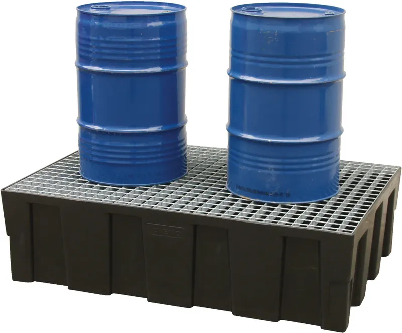 CEMO Euro PE-uppsamlingstråg 250/2 – Spillskydd för 2 × 205 L fat, HDPE, utan fötter
