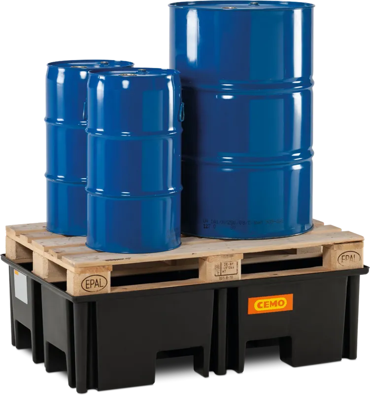 Uppsamlingskärl 220 L i PE för fat och dunkar – 120 × 80 cm (utan galler)