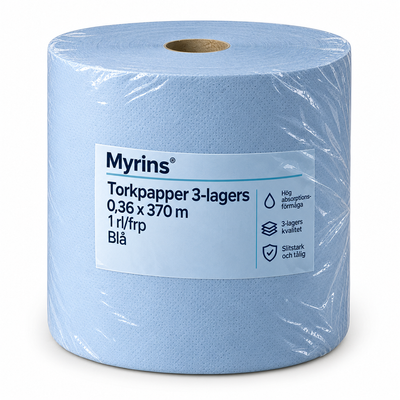 Torkpapper, 3-lagers, 0,37x380m, 1rl/frp, Blå