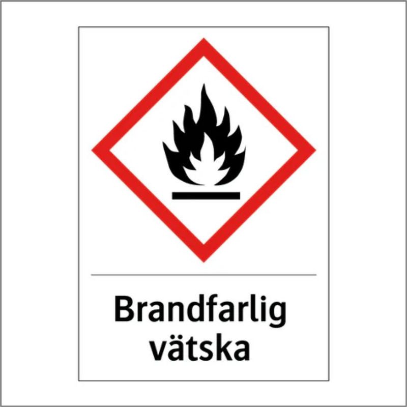 Skylt med text Brandfarlig vätska - magnet