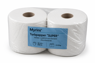 Myrins Torkpapper "SUPER" – Airlaid, Luddfritt och Extremt Absorberande, 30 cm × 200 m, 2 rl/frp